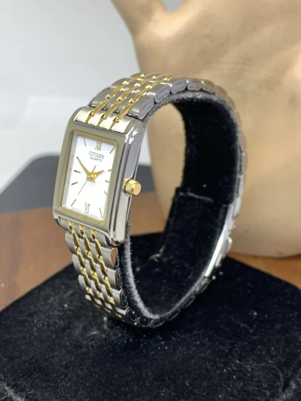 Citizen Women's Watch EJ5854-56A Quartz White Dial Two Tone Steel Tank Petite